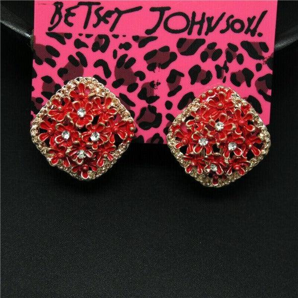 Betsey Johnson Flower Red Enamel Lever back Earrings-Earring-SPARKLE ARMAND