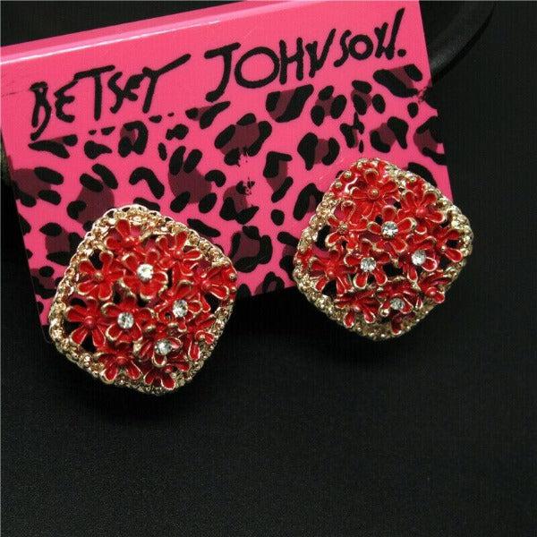 Betsey Johnson Flower Red Enamel Lever back Earrings-Earring-SPARKLE ARMAND