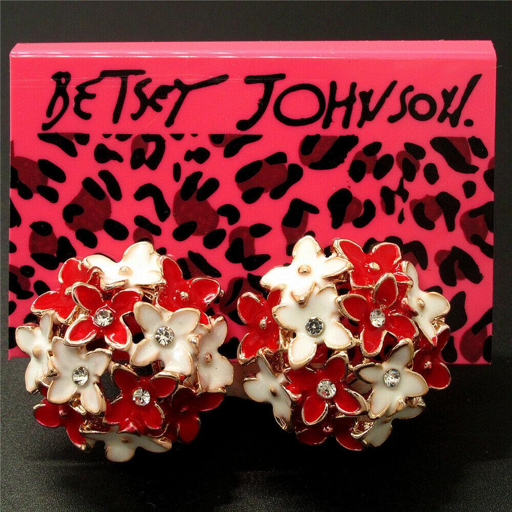 Betsey Johnson Flower Red & White Enamel Lever back Earrings-Earring-SPARKLE ARMAND