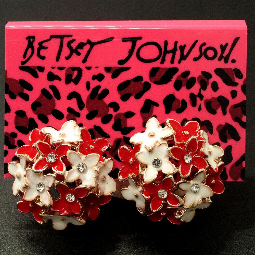 Betsey Johnson Flower Red & White Enamel Lever back Earrings-Earring-SPARKLE ARMAND