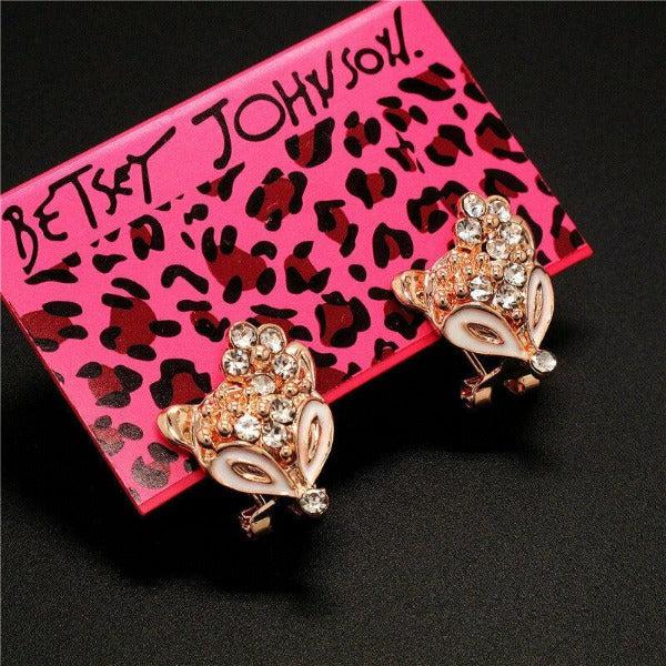Betsey Johnson Fox Rhinestone Gold Earrings-Earring-SPARKLE ARMAND
