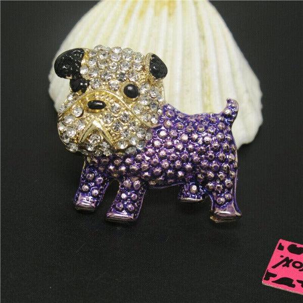 Betsey Johnson French Bulldog Dog Purple Crystal Brooch Pin-Brooch-SPARKLE ARMAND