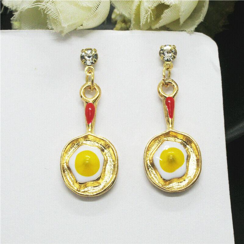 Betsey Johnson Fried Egg in Frying Pan Earrings-Earring-SPARKLE ARMAND