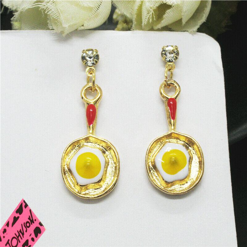 Betsey Johnson Fried Egg in Frying Pan Earrings-Earring-SPARKLE ARMAND