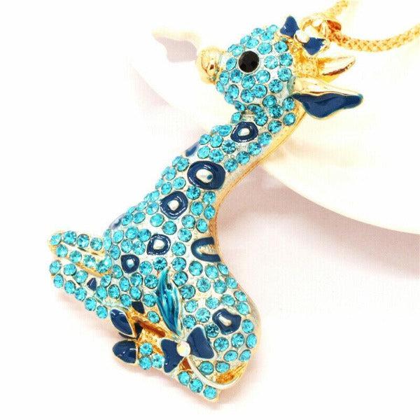 Betsey Johnson Giraffe Blue Rhinestone Gold Necklace-Necklace-SPARKLE ARMAND