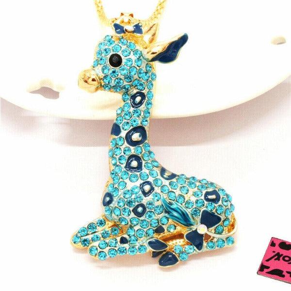 Betsey Johnson Giraffe Blue Rhinestone Gold Necklace-Necklace-SPARKLE ARMAND