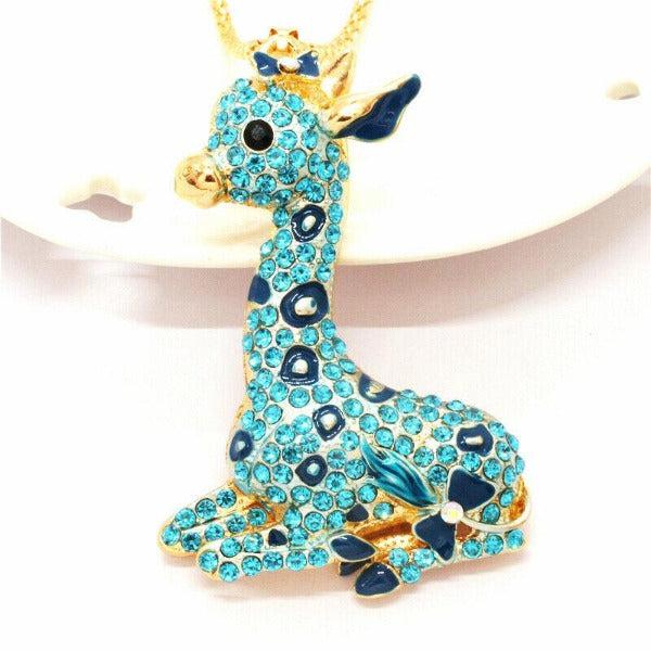 Betsey Johnson Giraffe Blue Rhinestone Gold Necklace-Necklace-SPARKLE ARMAND