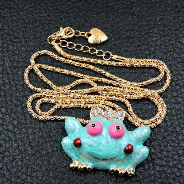 Betsey Johnson Girl Frog Pendant Necklace-Necklace-SPARKLE ARMAND