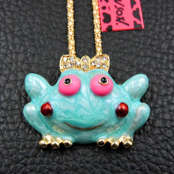 Betsey Johnson Girl Frog Pendant Necklace-Necklace-SPARKLE ARMAND