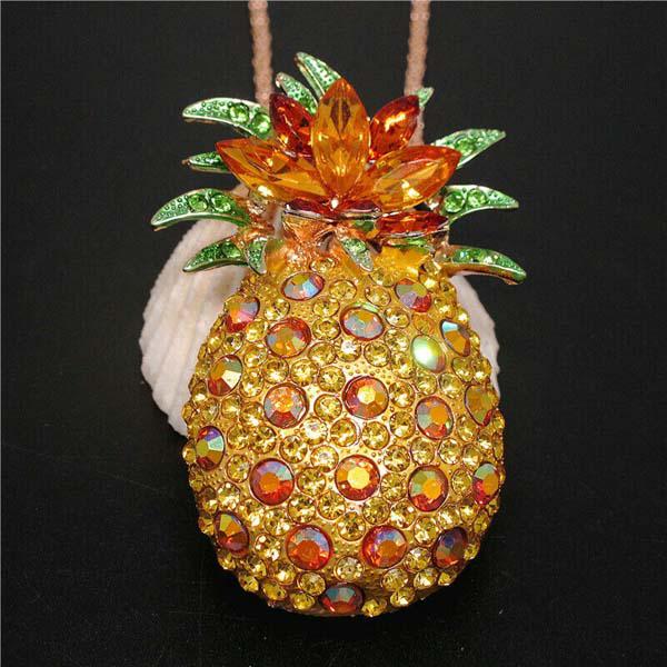 Betsey Johnson Golden Rhinestone Yellow Pineapple Gold Necklace-Necklace-SPARKLE ARMAND