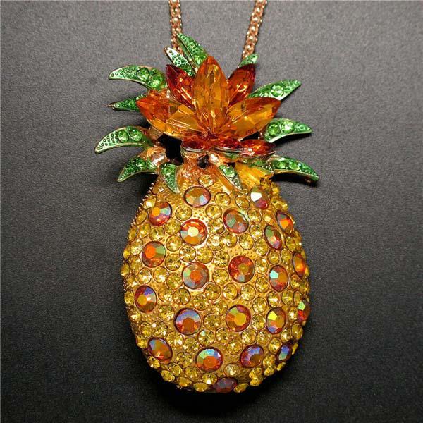 Betsey Johnson Golden Rhinestone Yellow Pineapple Gold Necklace-Necklace-SPARKLE ARMAND