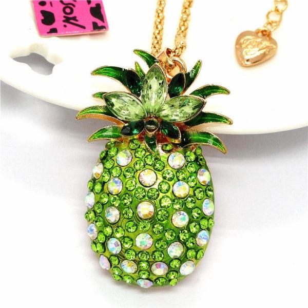 Betsey Johnson Green Crystal Golden Pineapple Gold Necklace-Necklace-SPARKLE ARMAND