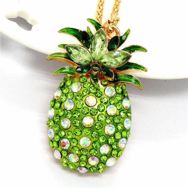 Betsey Johnson Green Crystal Golden Pineapple Gold Necklace-Necklace-SPARKLE ARMAND