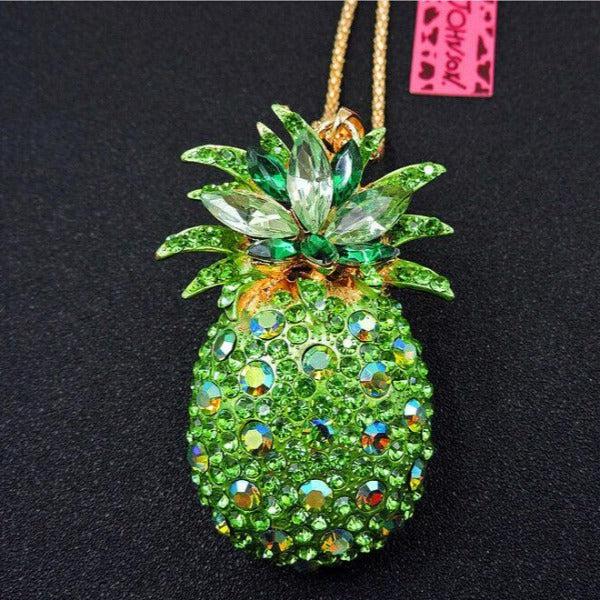 Betsey Johnson Green Crystal Pineapple Gold Pendant Necklace-Necklace-SPARKLE ARMAND
