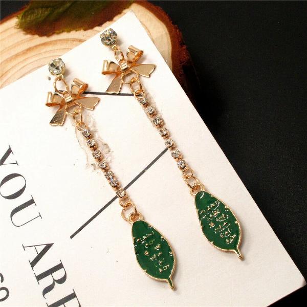 Betsey Johnson Green Leaf Enamel Earrings-Earring-SPARKLE ARMAND