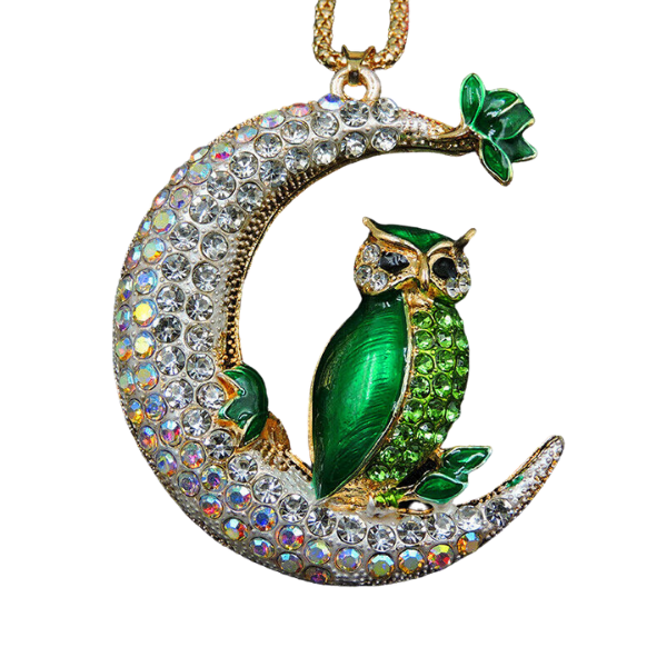Betsey Johnson Green Owl Crystal Half Moon Gold Necklace-Necklace-SPARKLE ARMAND