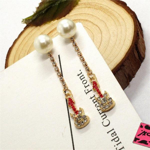 Betsey Johnson Guitar Red Enamel Rhinestone Earrings-Earring-SPARKLE ARMAND