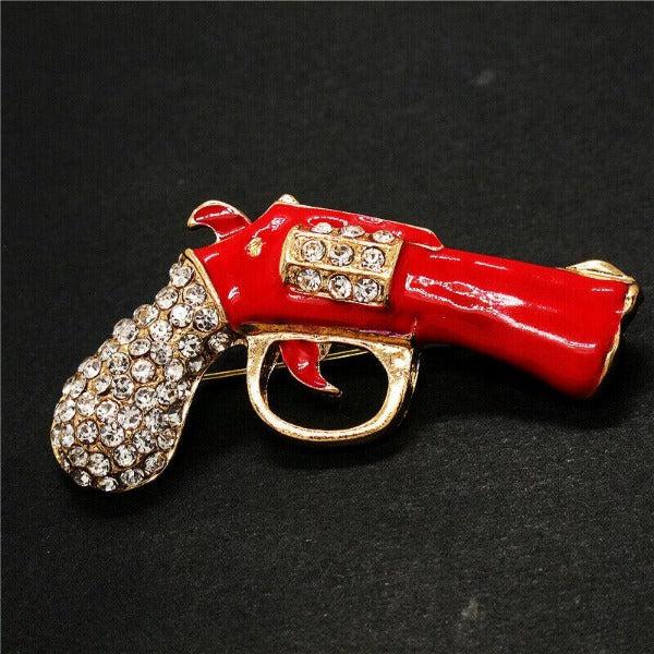 Betsey Johnson Gun Revolver Red Enamel Rhinestone Brooch Pin-Brooch-SPARKLE ARMAND