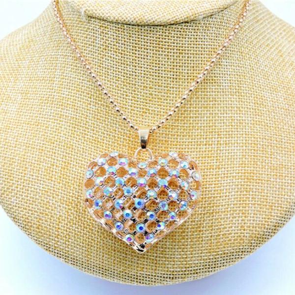 Betsey Johnson Heart Abalone Crystals Gold Pendant Necklace-Necklace-SPARKLE ARMAND