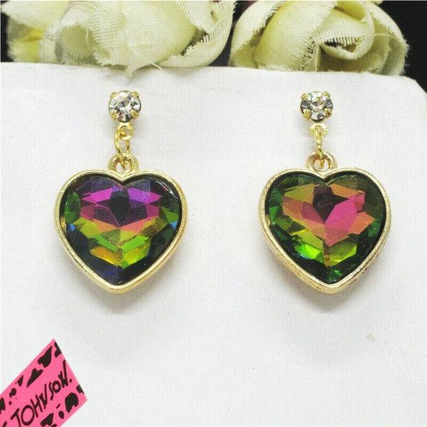Betsey Johnson Heart Multi-Color Crystal Earrings-Earring-SPARKLE ARMAND