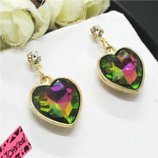 Betsey Johnson Heart Multi-Color Crystal Earrings-Earring-SPARKLE ARMAND