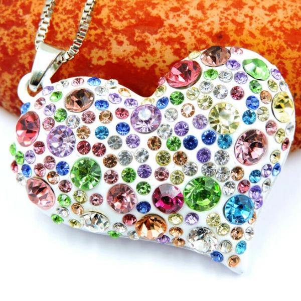 Betsey Johnson Heart Multi-Color Crystal Silver Necklace or Brooch-Necklace-SPARKLE ARMAND