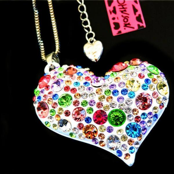 Betsey Johnson Heart Multi-Color Crystal Silver Necklace or Brooch-Necklace-SPARKLE ARMAND