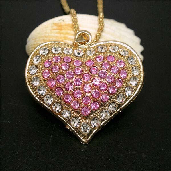Betsey Johnson Heart Pink Inlay Crystal Gold Necklace-Necklace-SPARKLE ARMAND