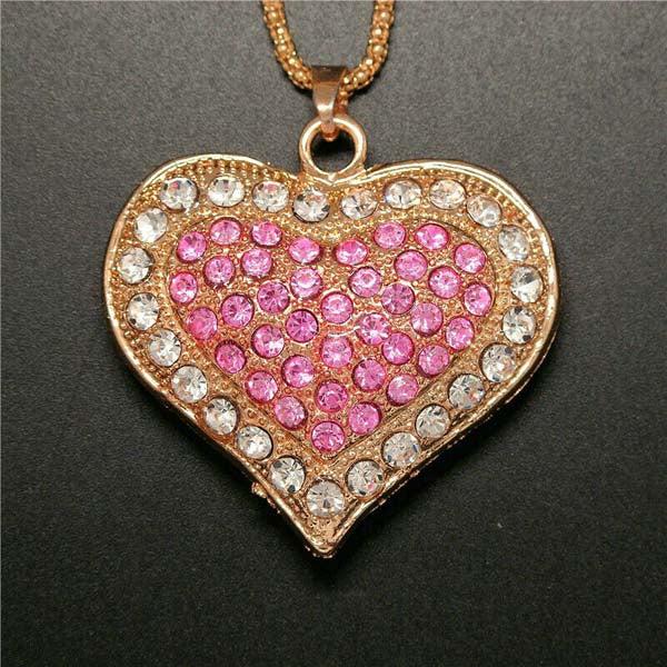 Betsey Johnson Heart Pink Inlay Crystal Gold Necklace-Necklace-SPARKLE ARMAND