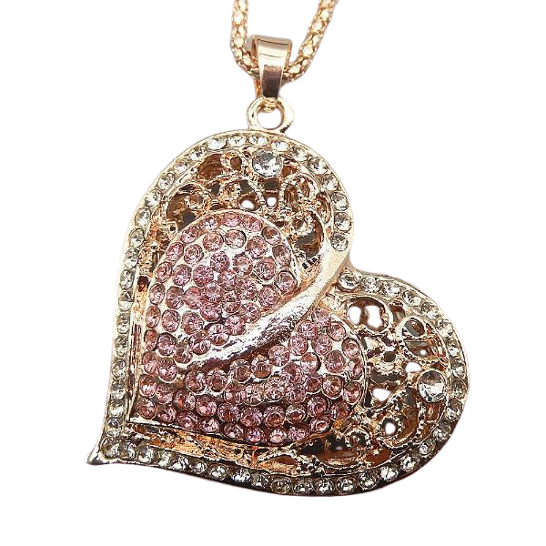 Betsey Johnson Heart Pink & White Crystals Gold Pendant Necklace-Necklace-SPARKLE ARMAND
