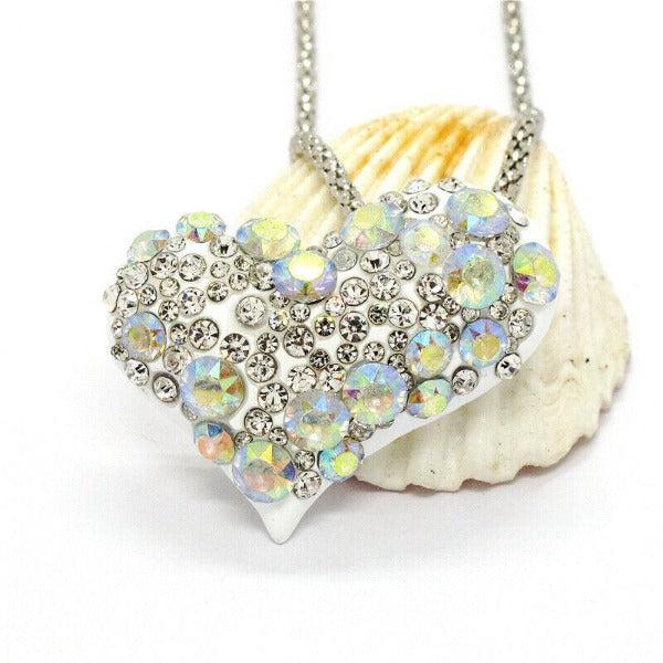 Betsey Johnson Heart White Crystal Gold Necklace-Necklace-SPARKLE ARMAND