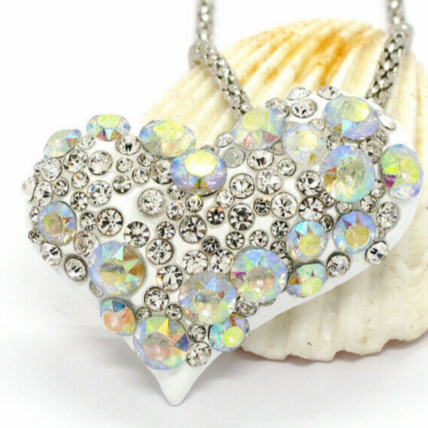 Betsey Johnson Heart White Crystal Gold Necklace-Necklace-SPARKLE ARMAND