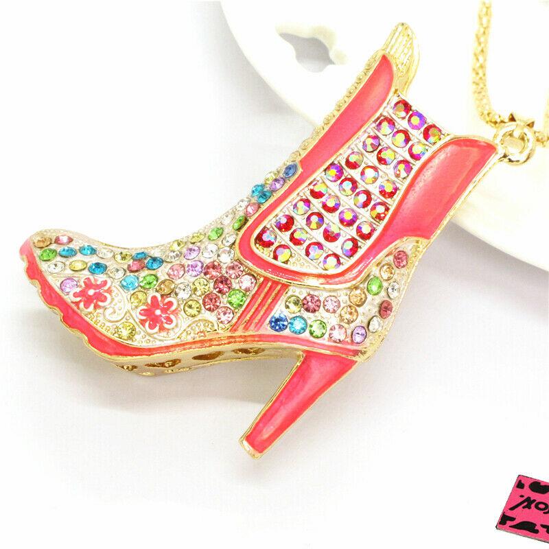 Betsey Johnson High Heel Boot Multi Crystal Pendant Necklace-Necklace-SPARKLE ARMAND