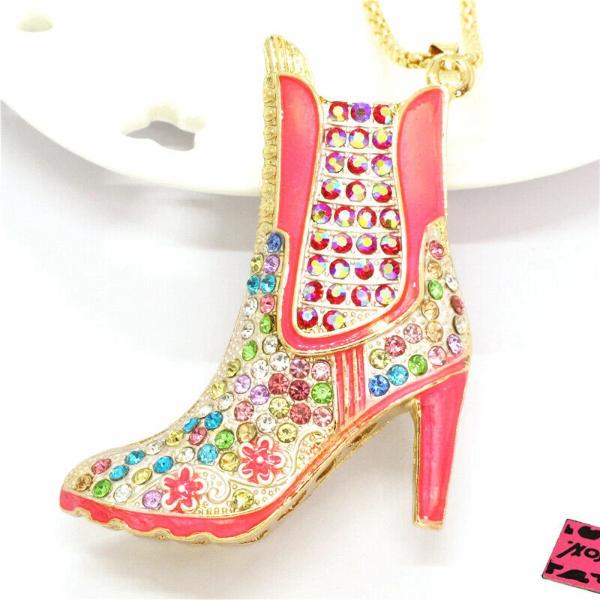 Betsey Johnson High Heel Boot Multi Crystal Pendant Necklace-Necklace-SPARKLE ARMAND