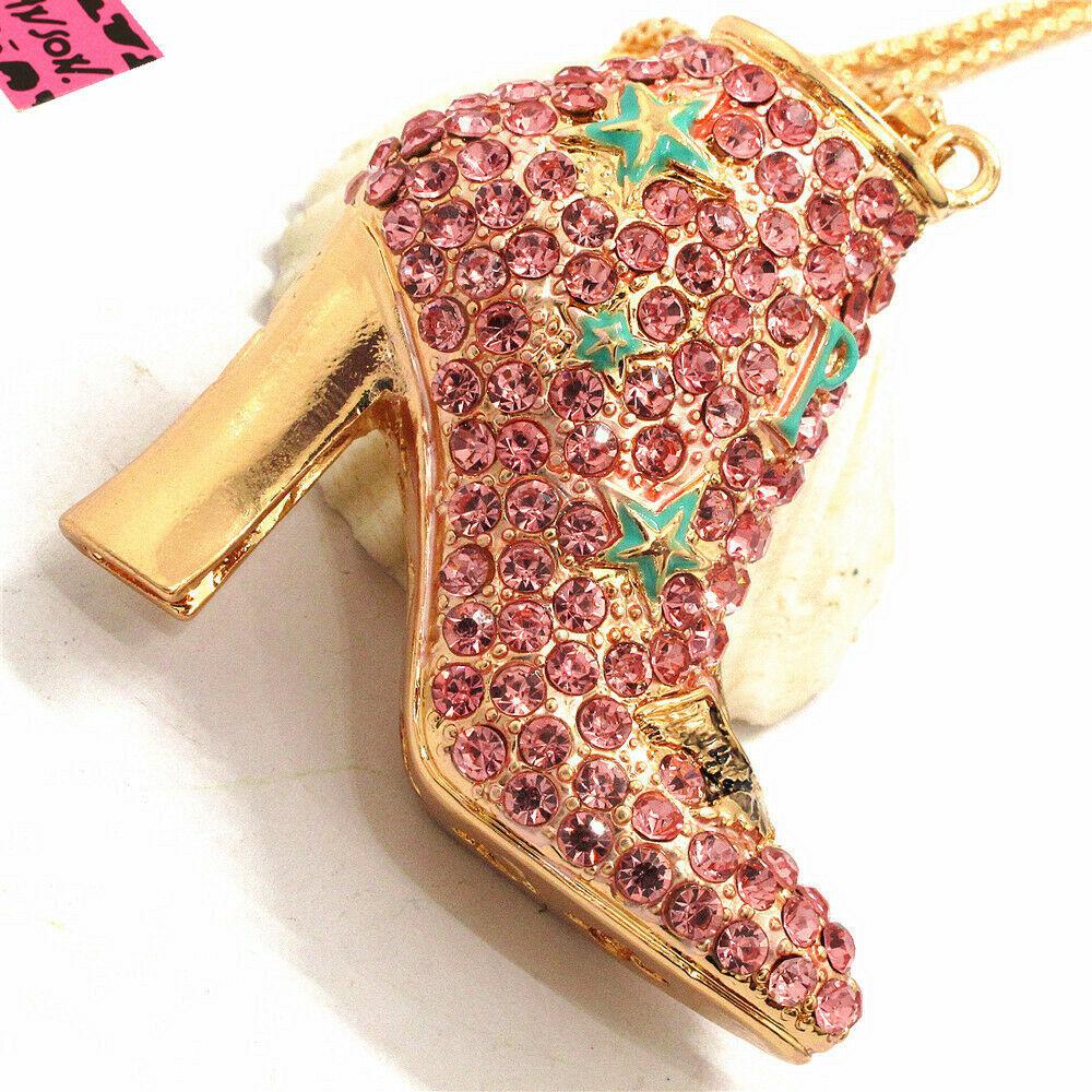 Betsey Johnson High Heel Boot With Stars Crystal Pendant Necklace-Necklace-SPARKLE ARMAND