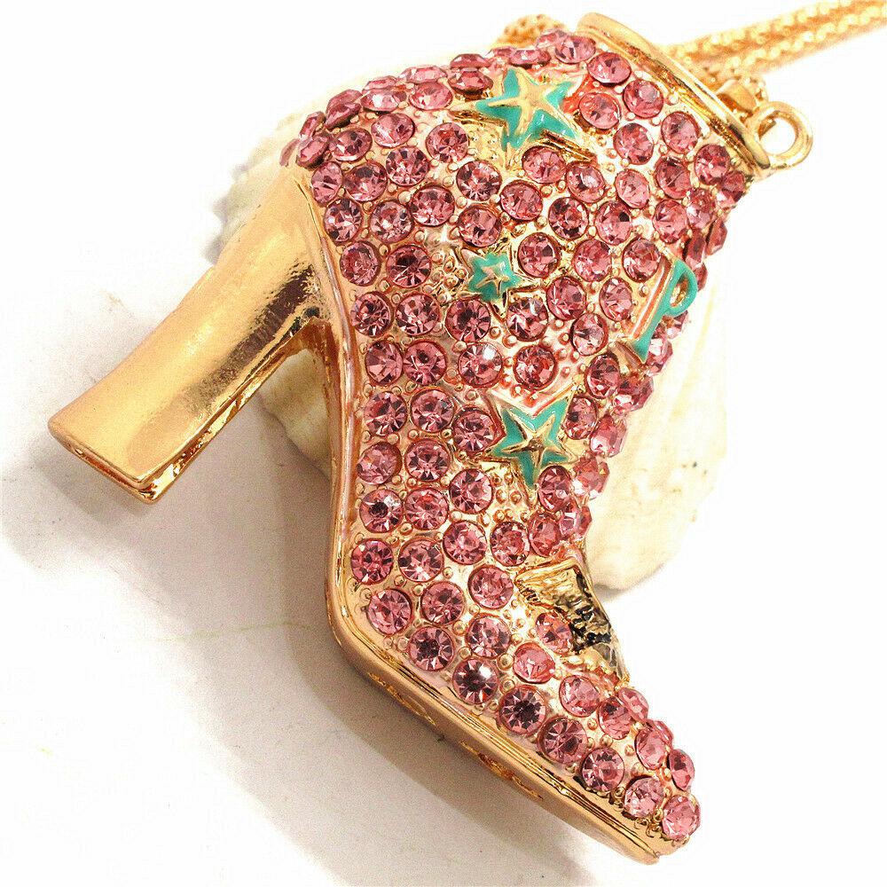 Betsey Johnson High Heel Boot With Stars Crystal Pendant Necklace-Necklace-SPARKLE ARMAND