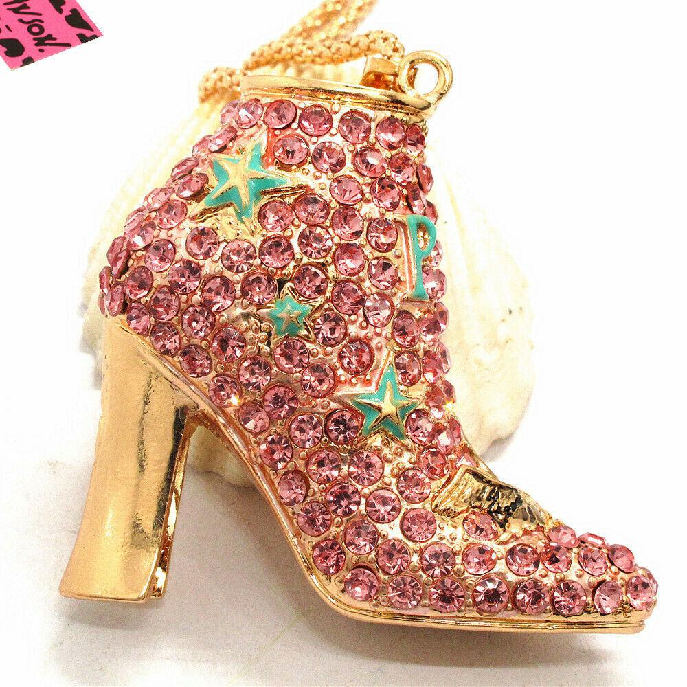 Betsey Johnson High Heel Boot With Stars Crystal Pendant Necklace-Necklace-SPARKLE ARMAND