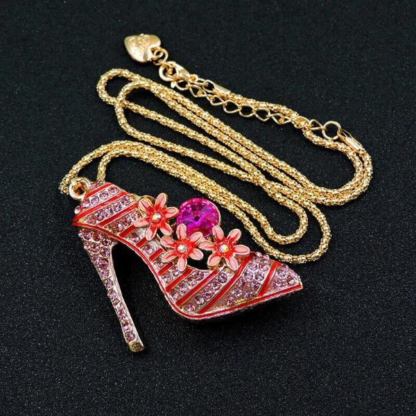 Betsey Johnson High Heel Shoe Flowers Crystal Pendant Necklace-Necklace-SPARKLE ARMAND