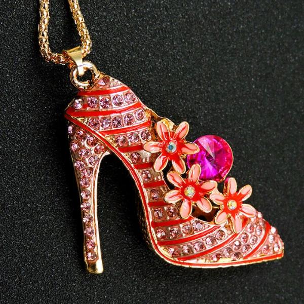 Betsey Johnson High Heel Shoe Flowers Crystal Pendant Necklace-Necklace-SPARKLE ARMAND