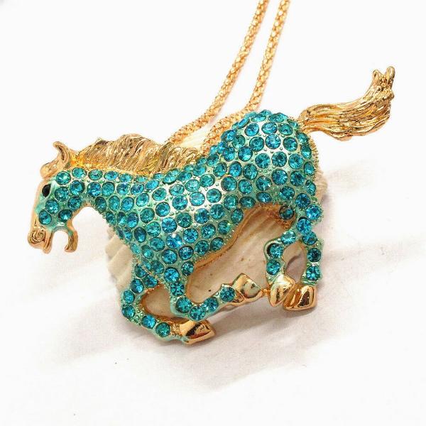 Betsey Johnson Horse Stallion Blue Crystal Rhinestone Gold Necklace-Necklace-SPARKLE ARMAND