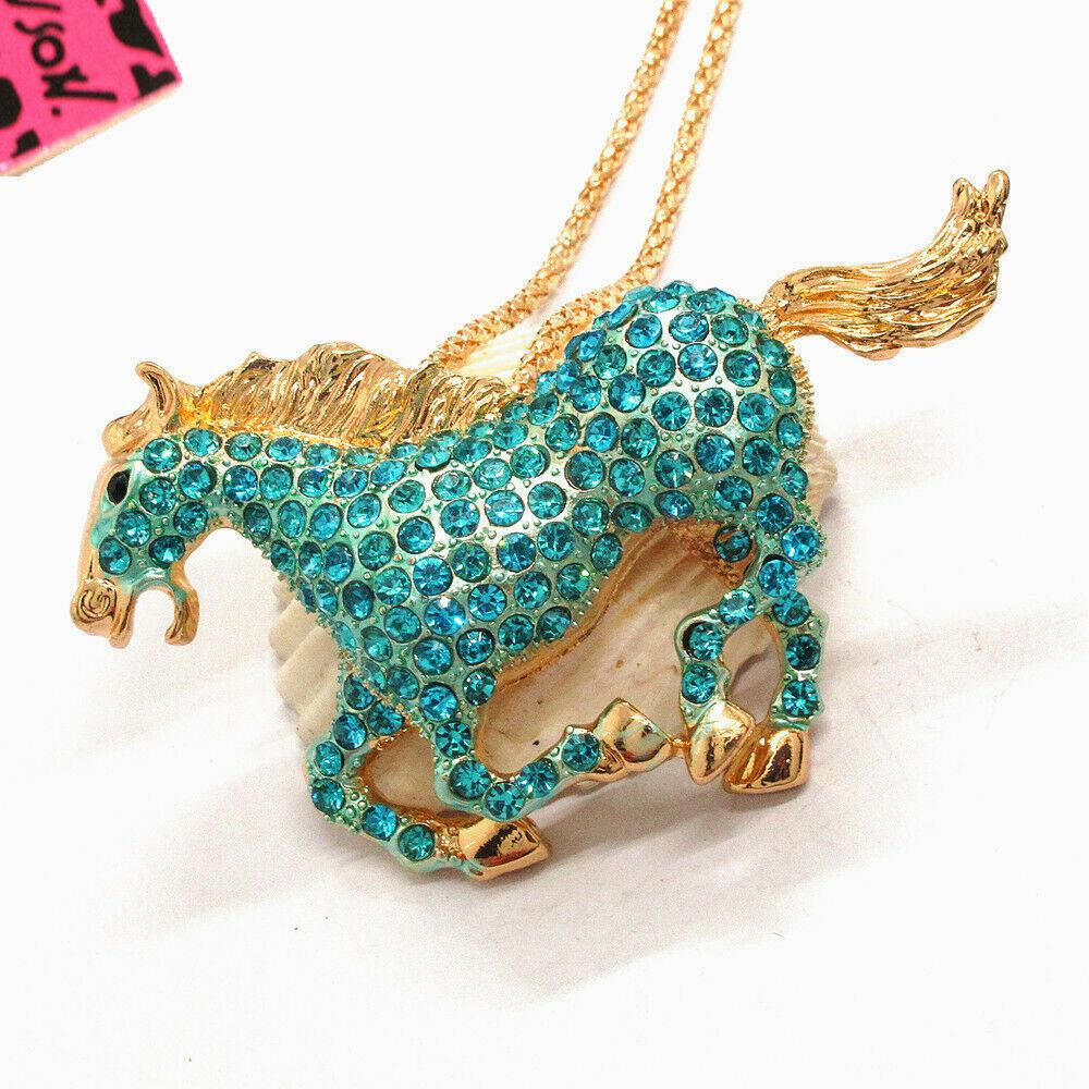 Betsey Johnson Horse Stallion Blue Crystal Rhinestone Gold Necklace-Necklace-SPARKLE ARMAND