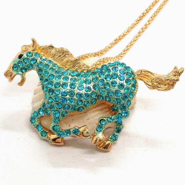 Betsey Johnson Horse Stallion Blue Crystal Rhinestone Gold Necklace-Necklace-SPARKLE ARMAND