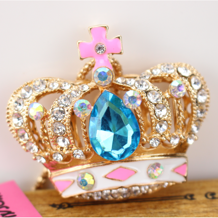 Betsey Johnson Jeweled Crown Blue Gem Pendant Necklace-Necklace-SPARKLE ARMAND