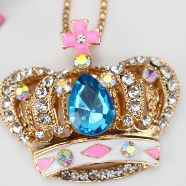 Betsey Johnson Jeweled Crown Blue Gem Pendant Necklace-Necklace-SPARKLE ARMAND