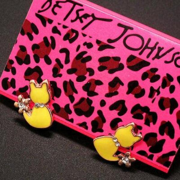 Betsey Johnson Kitten Cat Yellow Enamel Earrings-Earring-SPARKLE ARMAND