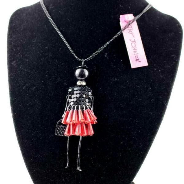 Betsey Johnson Lady In Red Skirt Black Pendant Necklace