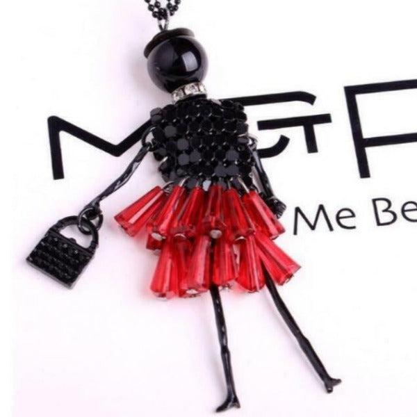 Betsey Johnson Lady In Red Skirt Black Pendant Necklace