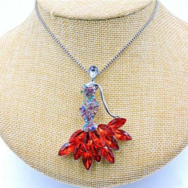 Betsey Johnson Lady Woman In Dress Red Crystal Necklace-Necklace-SPARKLE ARMAND