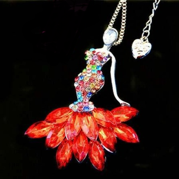 Betsey Johnson Lady Woman In Dress Red Crystal Necklace-Necklace-SPARKLE ARMAND
