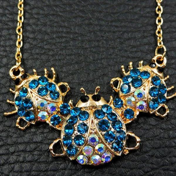 Betsey Johnson Ladybug Blue Crystal Necklace-Necklace-SPARKLE ARMAND